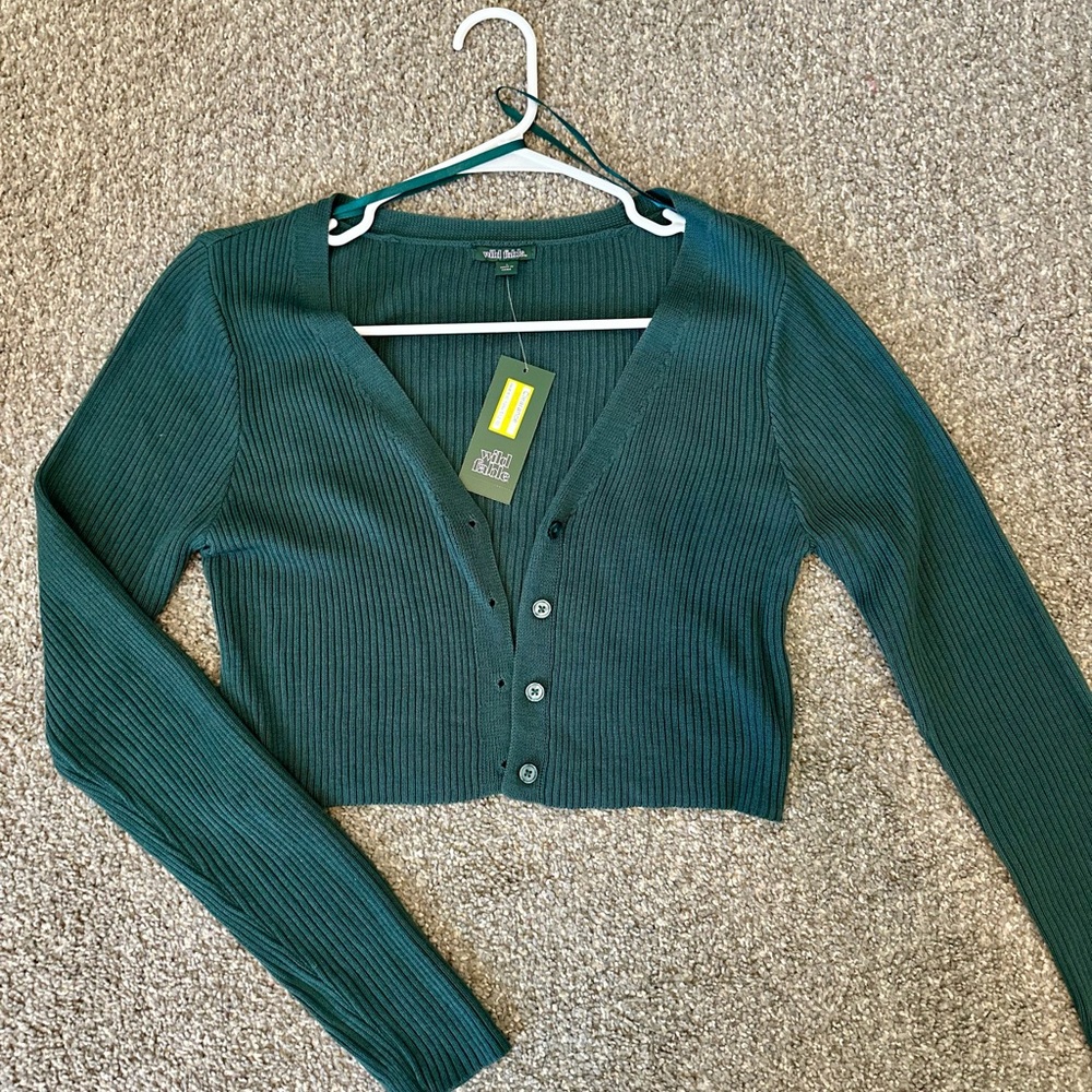 wild fable Dark Green Ribbed Cropped Cardigan